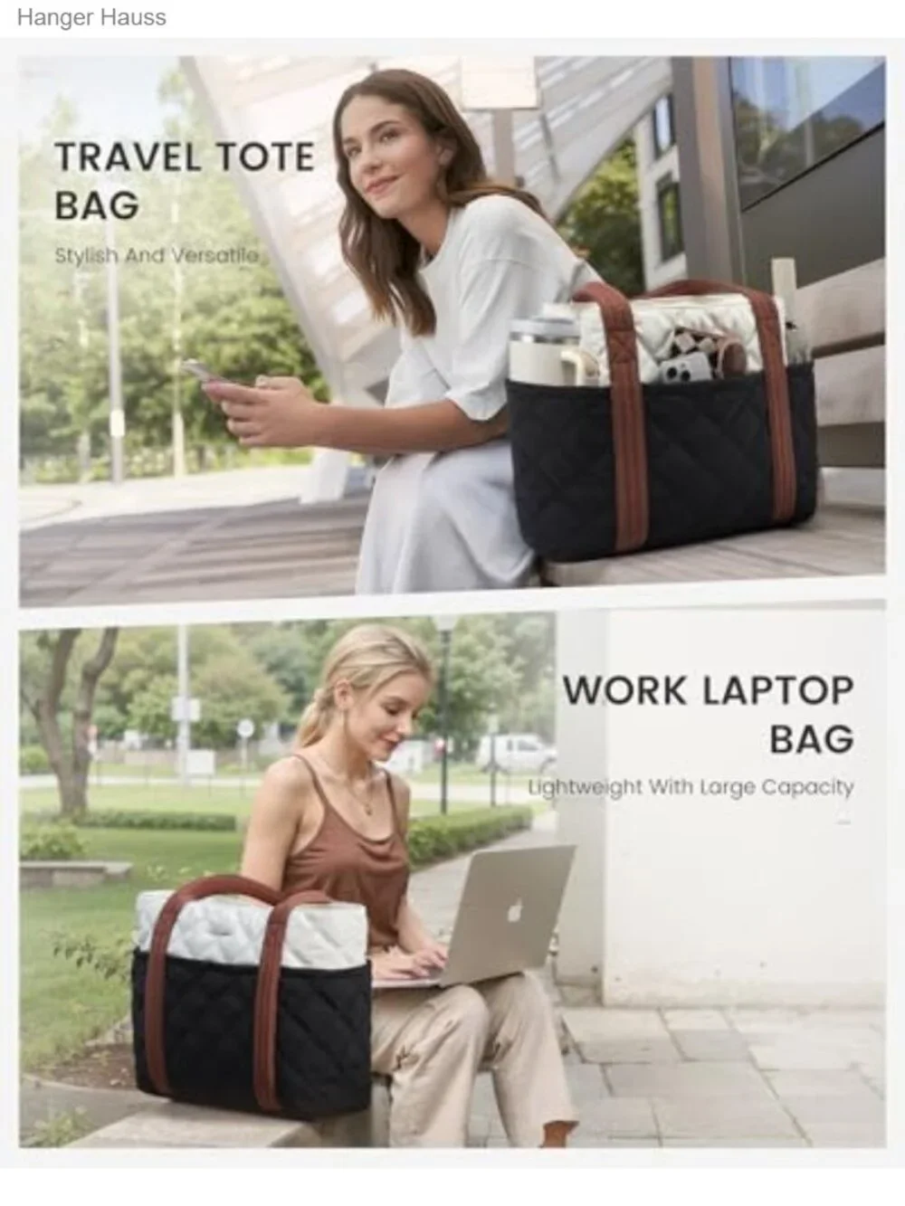 Puffer Tote Bag for Women with Laptop Pocket and Cup Holder, Nylon Handbag,